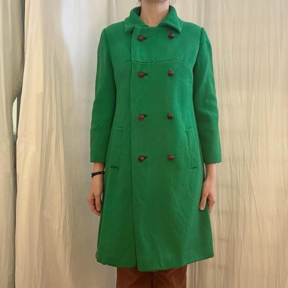 Green‎ Wool Double-Breasted Pea Coat Vintage 1950s/1960s